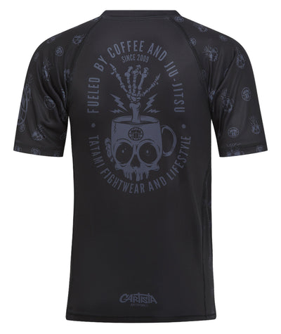 Fueled By Coffee Rash Guard - Grey On Black