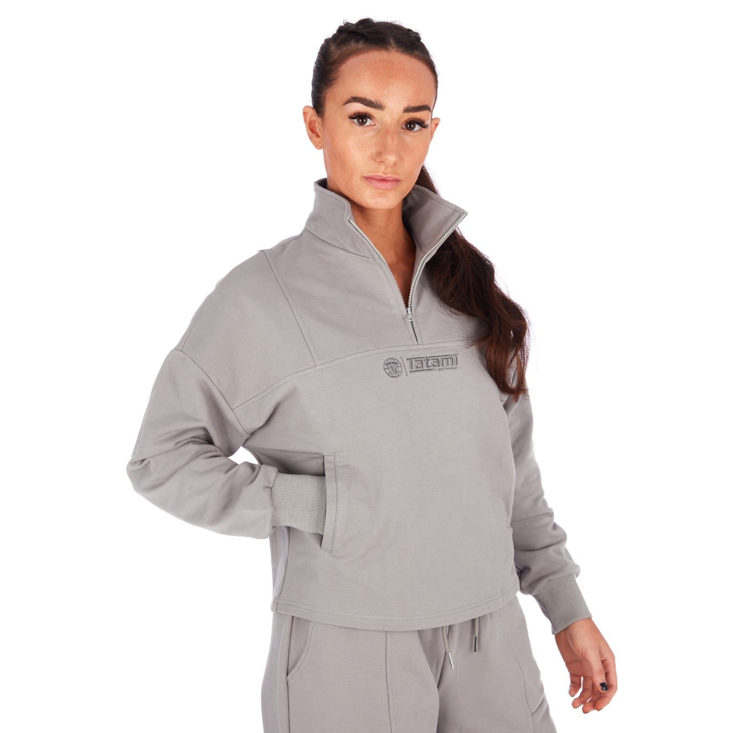 Ladies Brand Half Zip Sweatshirt Grey